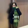 Autumn And Winter  Thickened Mohair Scarf For Women All-Match High-End Tassel Maillard Plaid Warm Neck Scarf