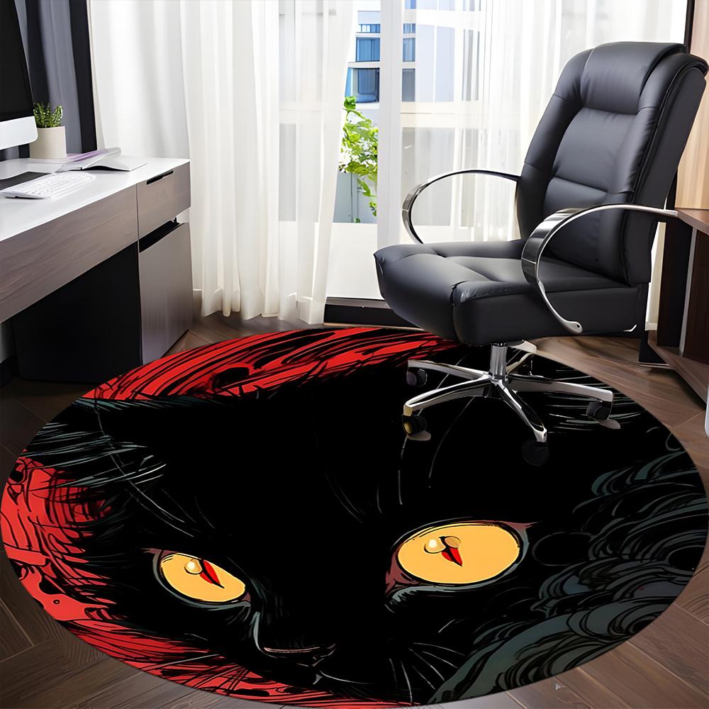 1pc Black Cat Eyes Office Round Area Rug, Indoor Mat Suitable ForOffice, Under Office Chairs Bedroom Living Room Home Decor, Room Deco u62