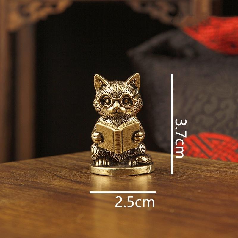 Solidny Mosiężny Kot Statuetka Mini Kotek Kot Miniaturowe Figurki Zwierzęta Figurki Rękodzieło Ozdoba Biurka Akcesoria do Dekoracji Domu