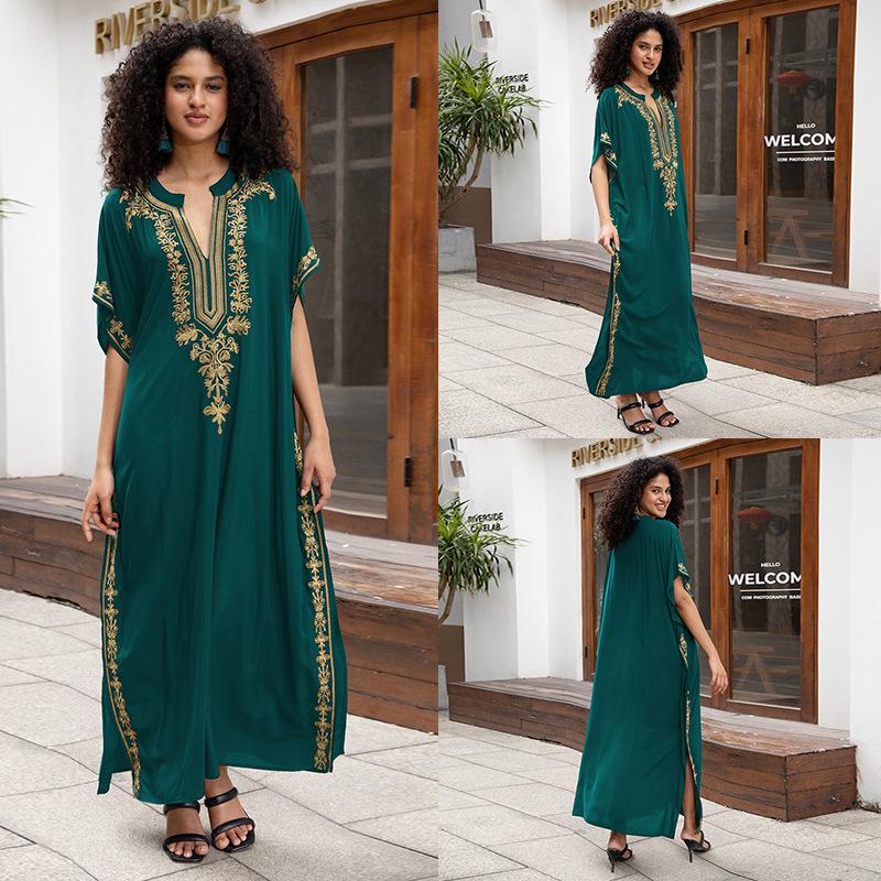 "European & American Embroidered Cotton Maxi Skirt: Women's Beach Sun Protection Robe"