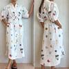 Women White Shirt Maxi Dress Casual Half Whith Pocket Lace Up Button Vacation Office Lady Flip Collar Basic Soft Dresses Vestido