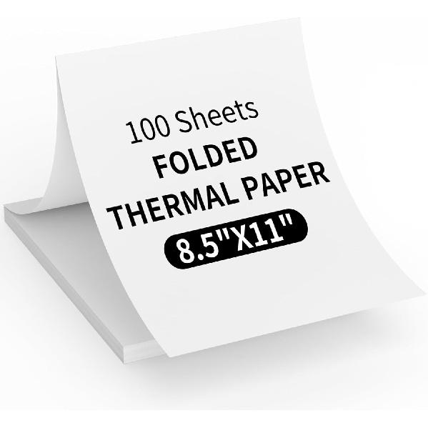 Thermal Printer Paper 8.5" x 11",US Letter Folding Printing Paper Compatible with A4 Portable Thermal Printer,Continuous Folded Printing Paper (100