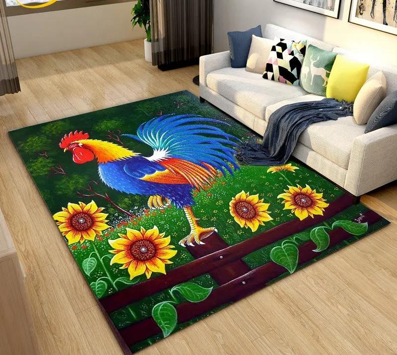 3D Rooster and Hen Chicken Carpet Bedroom Full Cover Living Room Rug Resistant To Dirt Easy To Maintain Soft Kitchen Decor Mat