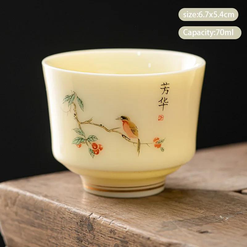 1 Pc Chinese Ceramic Tea Cup Handmade Flower and Bird Pattern Teacup Porcelain Tea Bowl Travel Master Cup Household Teaware