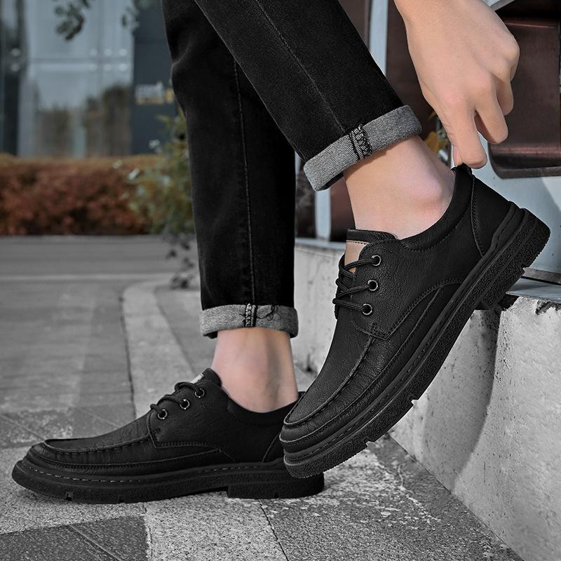 Business Leather Shoes Men's Formal Soft-soled Low-top Lace-up Thick-soled Non-slip Casual Leather Shoes Men's Brock Shoes Men's Shoes