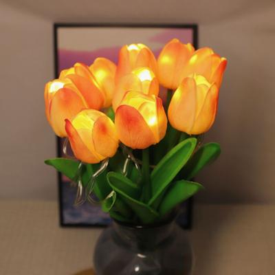 LED Lighted Artificial Tulip Flowers Lamp Real Touch Faux Tulips Bouquet Night Light with Ribbon for Valentine's Day Easter Home Kitchen Wedding Decor