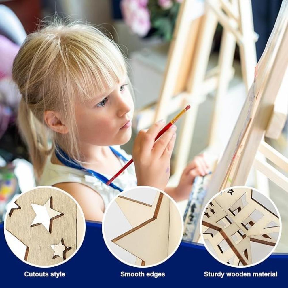 12pcs DIY Easter Eggs Wood Crafts Handmade 3D Stars Butterfly Unfinished Wooden Slices Paintable Desktop Ornaments Holiday Decor