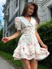 2025 Summer Women's Print Puff Sleeve Dress with Peter Pan Collar