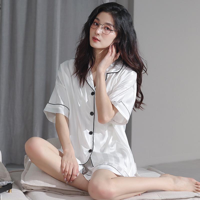Ice Silk Pajamas Couple 1011 New Summer Thin Short-sleeved Shorts Can Be Worn Outside a Man's and a Woman's Pajamas Loungewear