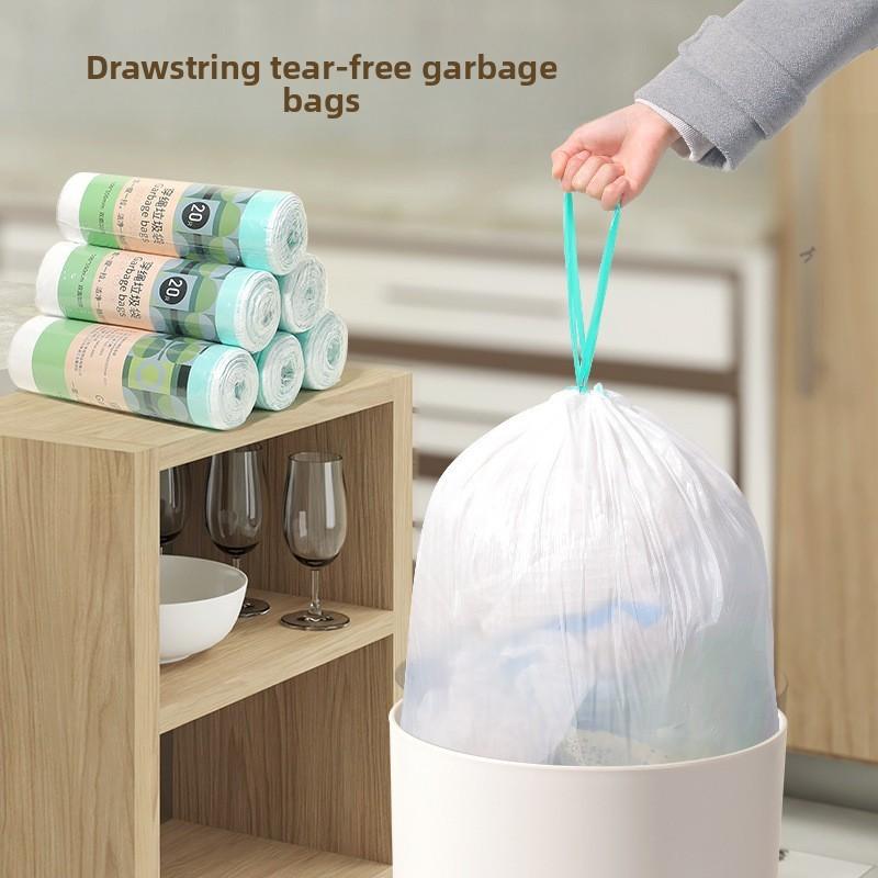 Household Thick Plastic Trash Bag With Drawstring Closure For Kitchen Use And Waste Management