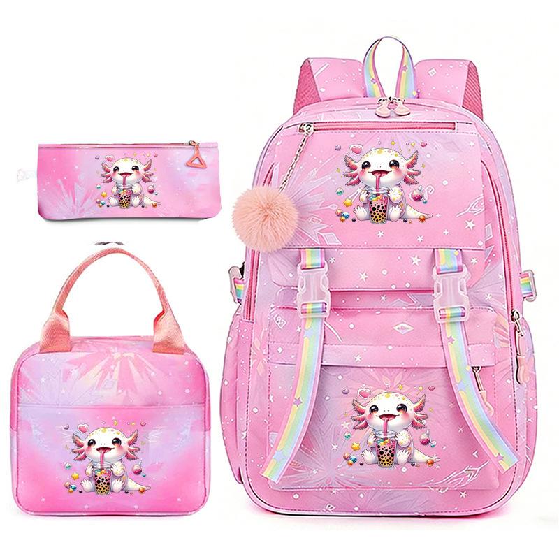 Zaino Rosa a Cambiamento Graduale Set da Tre Pezzi Salamandra Carina Borsa Scuola per Studenti Set Borsa Pranzo Astuccio