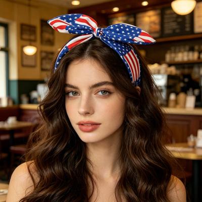 Women Headband USA Flag Independence Rabbit Ear Bow Day Theme Three-Dimensional Shape Headband Sponge Filling Non-Slip