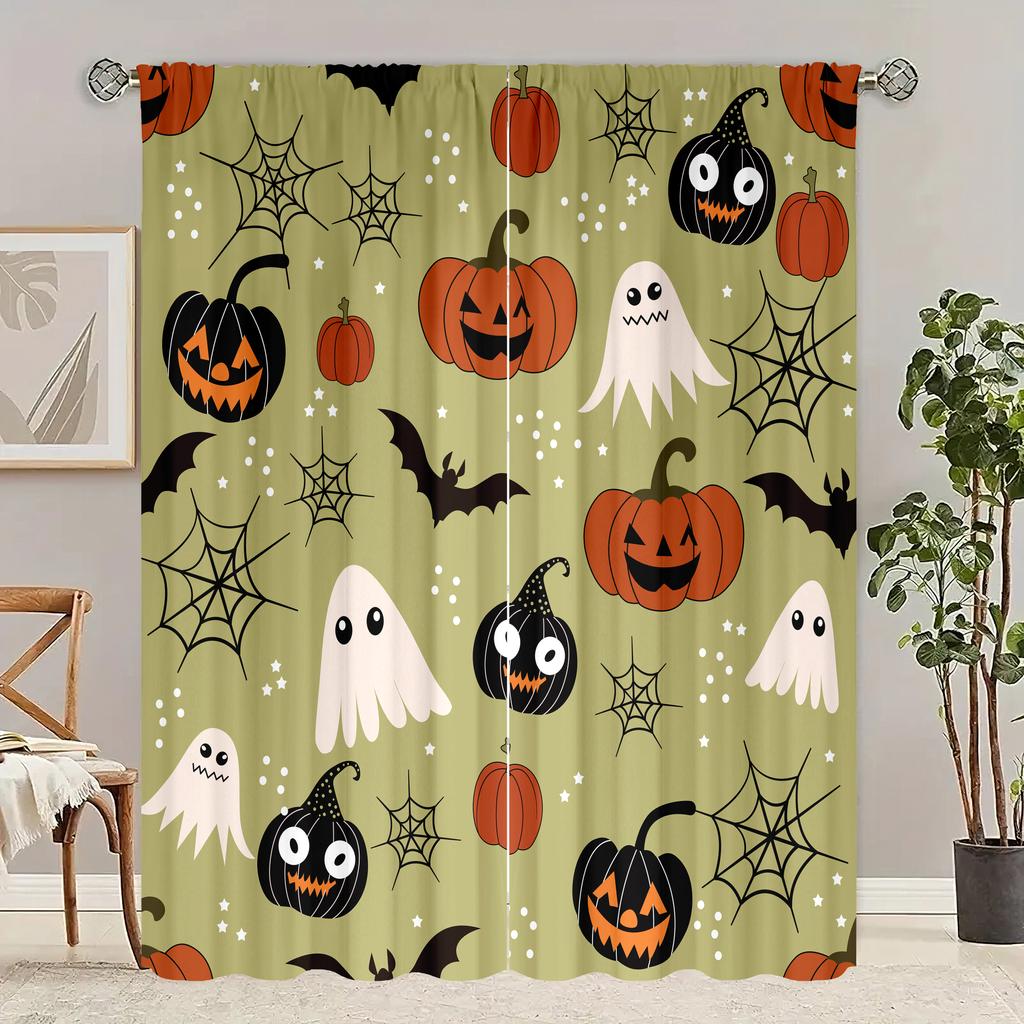 2 kusy - Halloween - Tištěný závěs - Polyesterový materiál - vhodný do ložnice, obývacího pokoje, pracovny, soukromý závěs