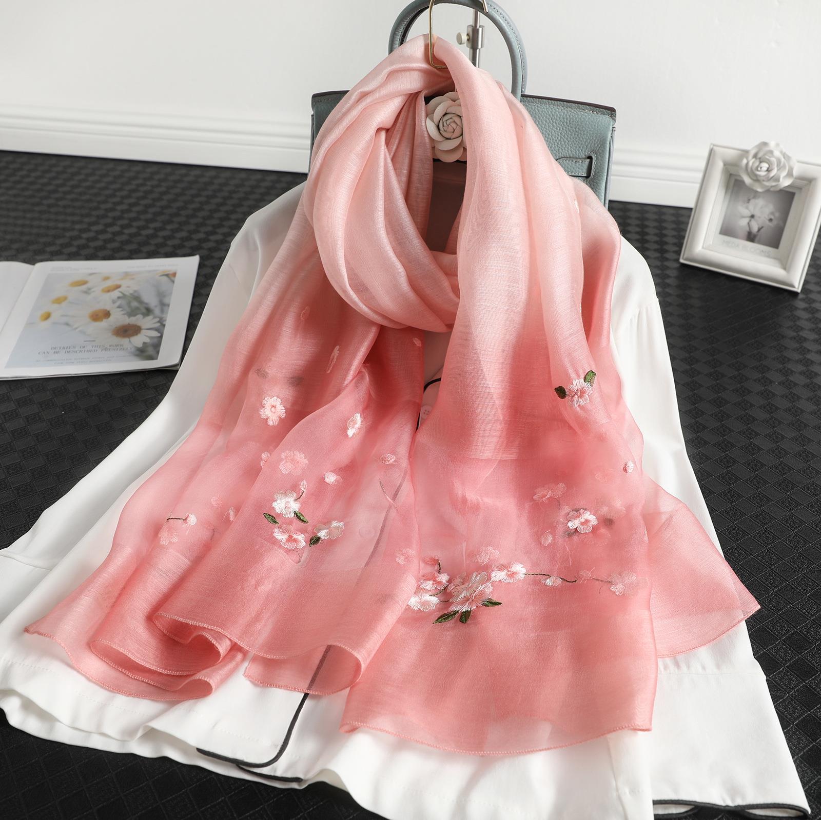 

Женский шелковый и шерстяной градиентный вышитый шарф - модная солнцезащитная шаль 70x190 cm