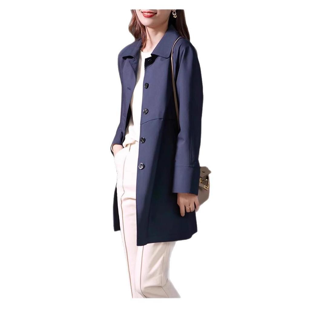Women's British Style Mid-Length Trench Coat - 2025 Korean Edition for Spring & Autumn, High-End Straight-Cut Design