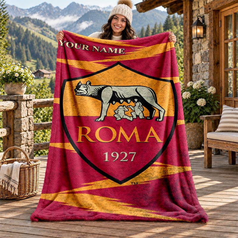 A.S Roma Custom Name Flannel Blanket Personalized Soft Warm Plush Throw Blanket Customized Gift for Family Friends