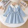 Children's Long Sleeve Knitted Princess Dress with Turn-Down Collar for Spring and Autumn