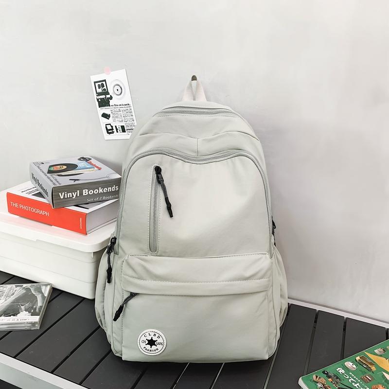 Middle School Student Schoolbag Women's Large Capacity Backpack Men Solid Color Nylon Backpack