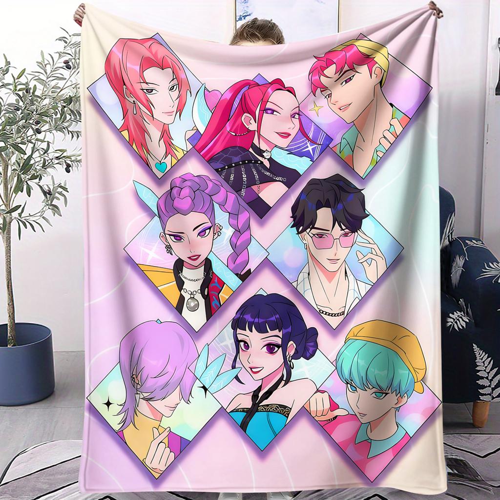 K-Pop Demon Hunters Huntrix Saja Boys Flannel Blanket Super Warm Comfortable Plush Throw Blanket Child Home Decor Fan Gifts