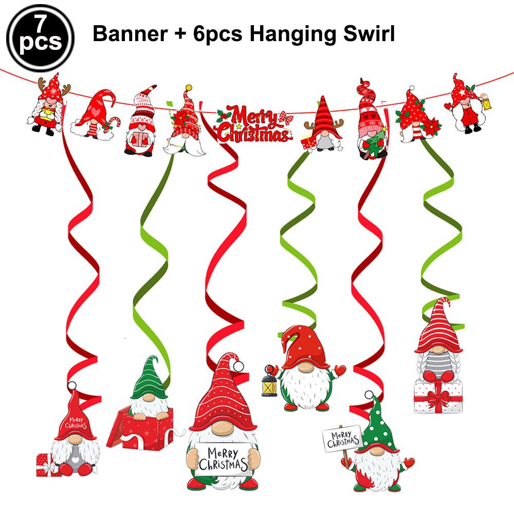 Merry Christmas Banner Hanging Swirl Decorations Set Xmas Holiday Santa Snowman Elk Sign Hanging Indoor Decor Party Supplies