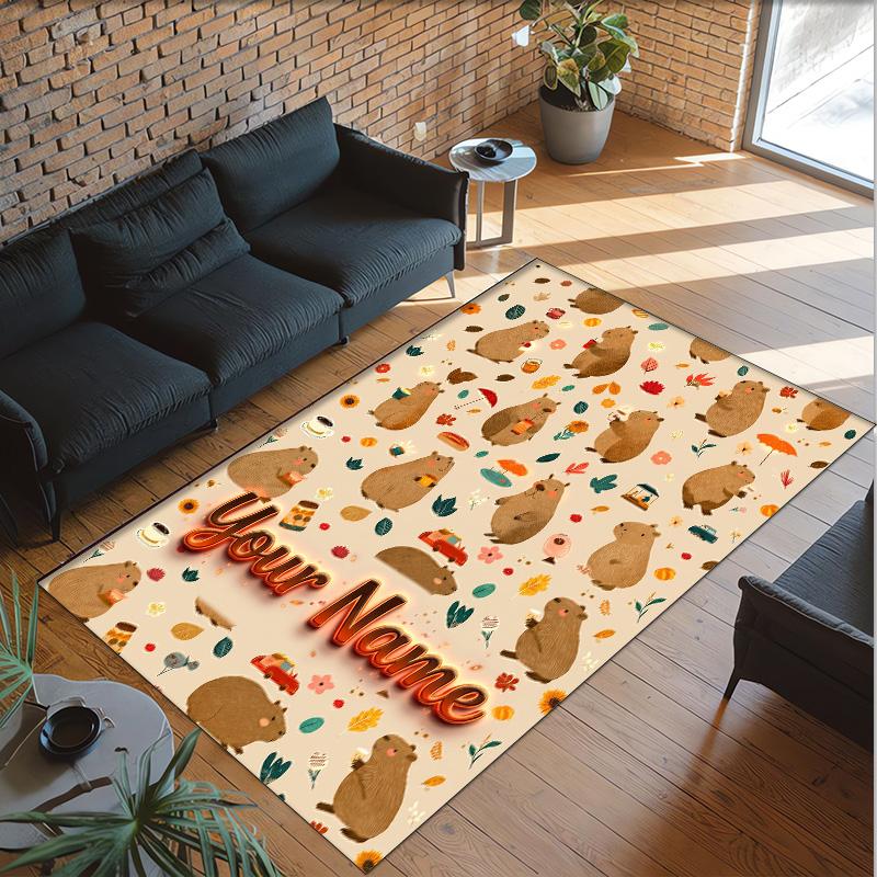 Forest Theme Crystal Velvet Floor Rug Personalized Custom Name Text Warm Carpet Home Decoration