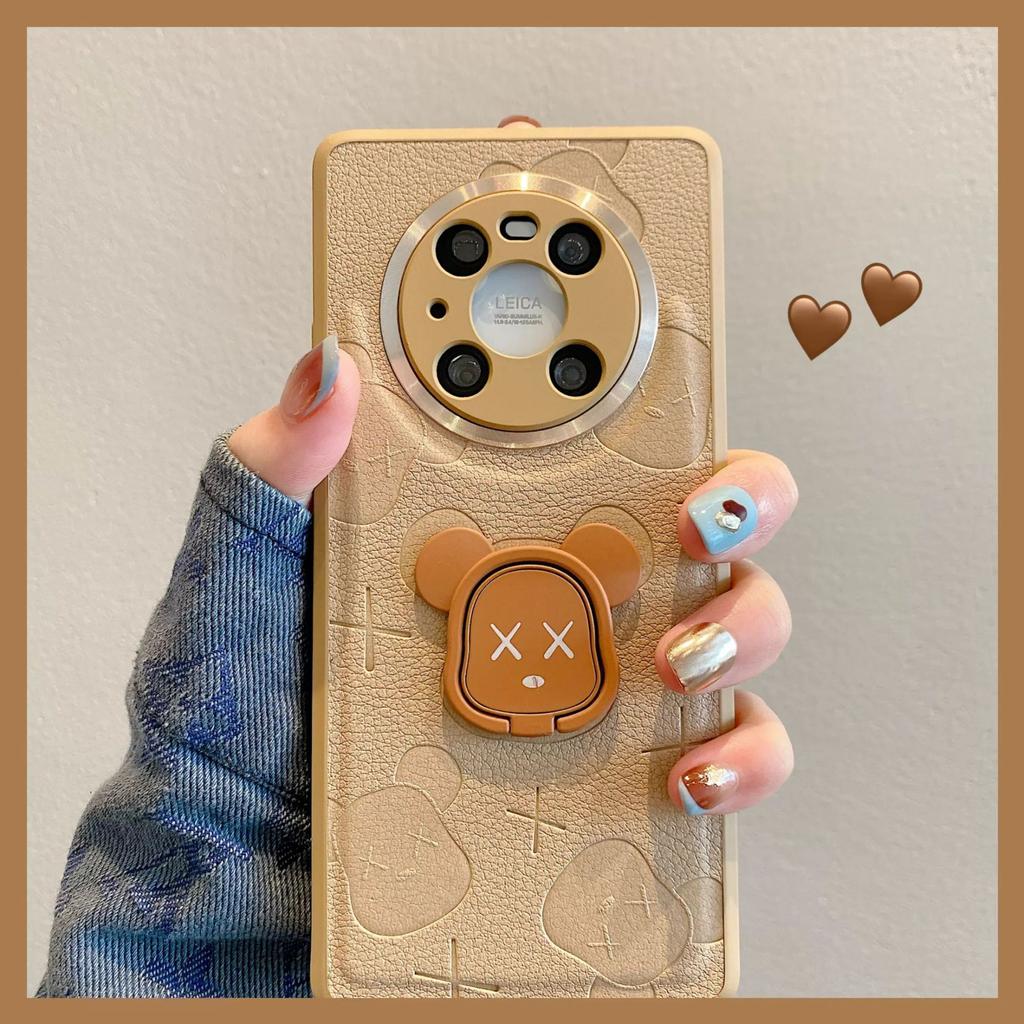 Huawei Pura70U Phone Case, Trendy Brand Violent Bear Mate60pro Leather Embossed Nova12 Drop Case