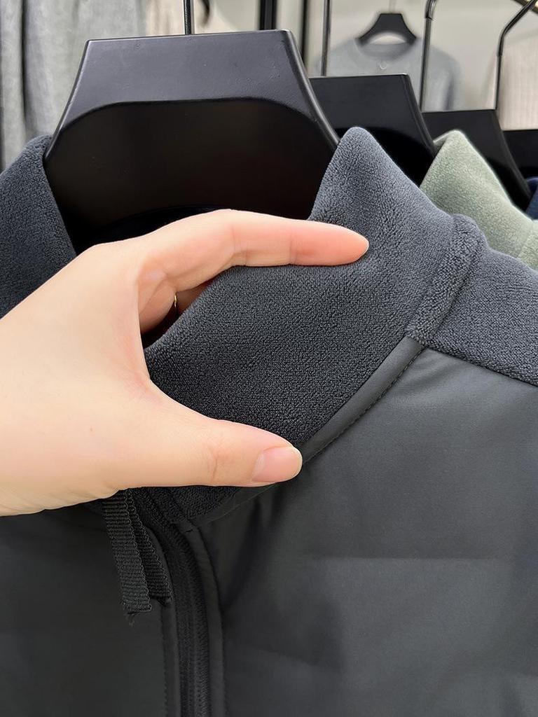 Men's Lightweight Winter Duck Down Jacket with Stand Collar and Warm Fleece