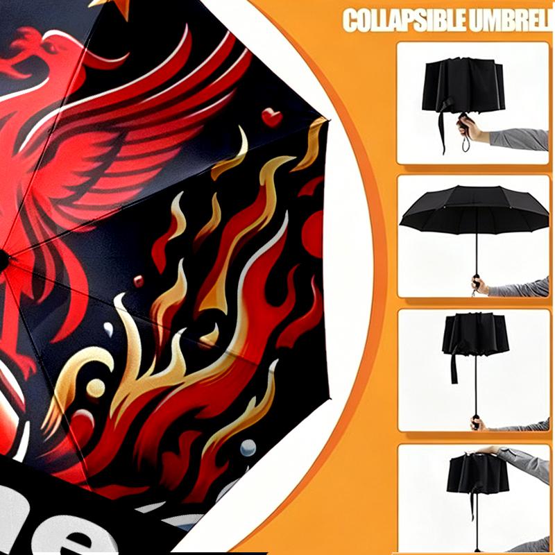 Custom Name Personalized Football team F.C Print Umbrella, Auto Open Close, 8‑Rib Sturdy Frame, Commute Camping Hiking Use, Birthday Gift