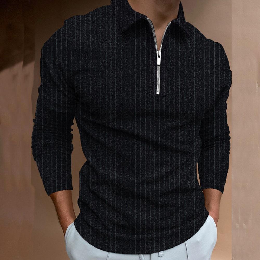 Autumn Top Men's Long Sleeves Basic Lapel Neck Tee Shirts Men Striped Polo T-shirt