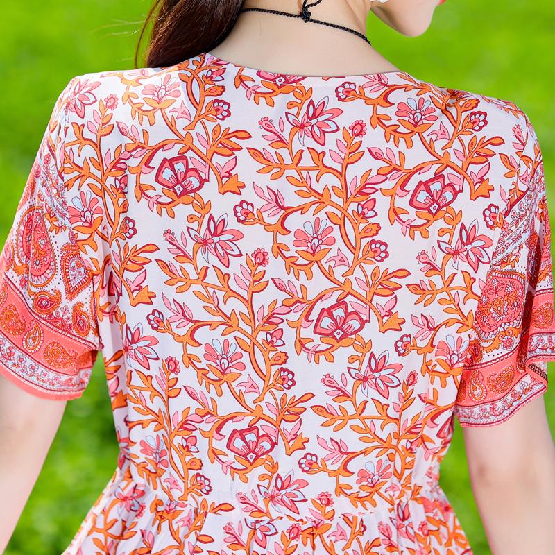 Plus Size Women's Long Dress Summer  Short Sleeve Vintage Print Dress for Women