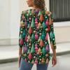 Women's T Shirt Christmas Print Button 3/4 Sleeve Daily Weekend Fashion Basic V- Neck Regular Top