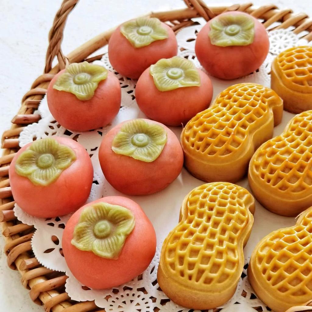 50g Peanut Persimmon Moon Cake Mold Cookie Stamp Frame Rice Cake Pastry Dessert Mid Autumn Festival Baking Decorations  Creative
