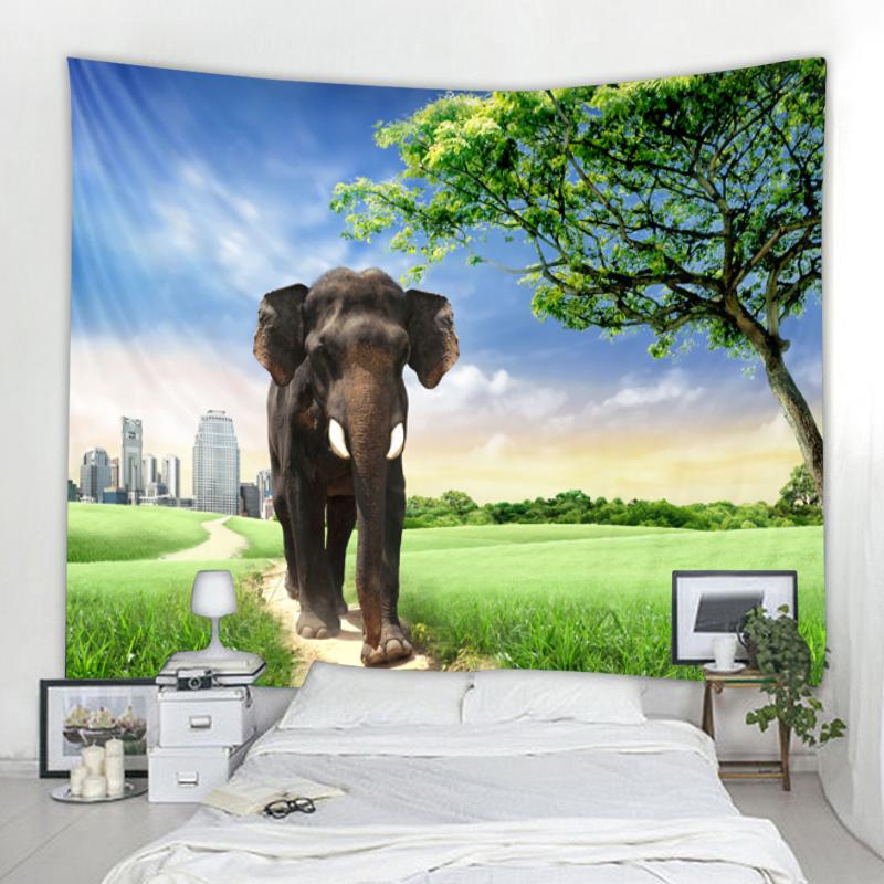 Elephant Tapestry Mandala Boho Style Wall Decor Wild Animals Green Leaves Pattern Tapestry Living Room Home Bedroom Decoration