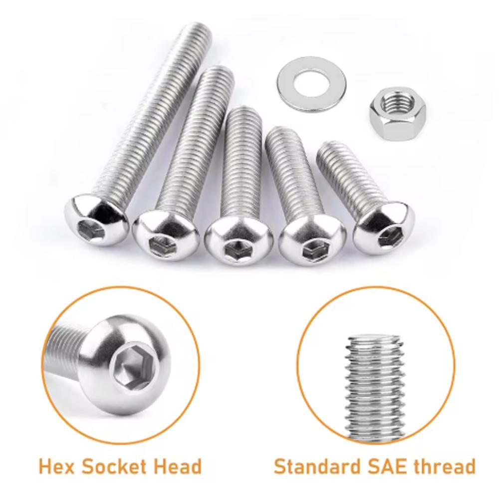 240Pcs M3 Hex Head Screws, M3x4/6/8/10/12/14/16mm Button Head Stainless Steel Internal Hexagon Screw Washer Nut Set