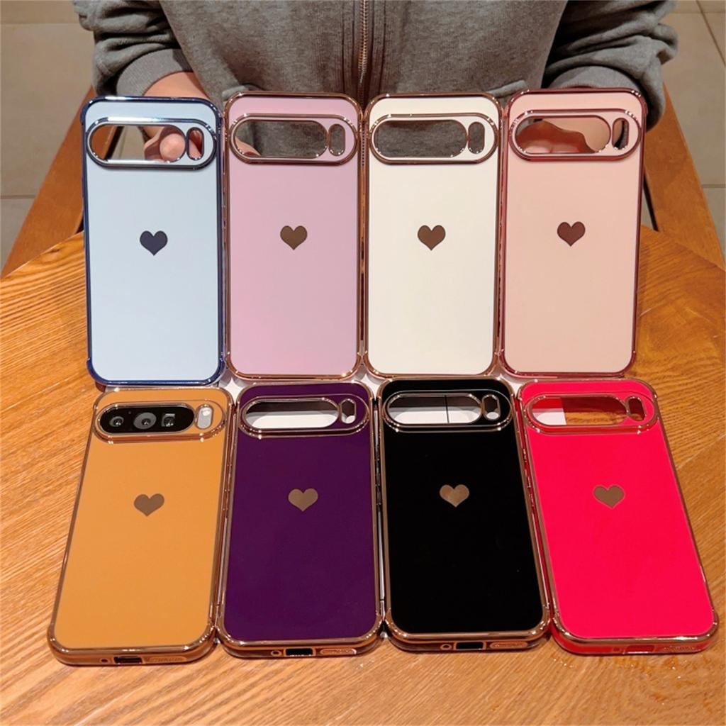 Trendy Glossy Plating Love Heart Soft TPU Case For Google Pixel 10A 10 9 Pro XL 8 7 A Skin-friendly Shockproof Bumper Back Cover