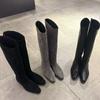 Inner height increase~ autumn and winter new boots pointed suede knight boots straight Martin boots women's boots