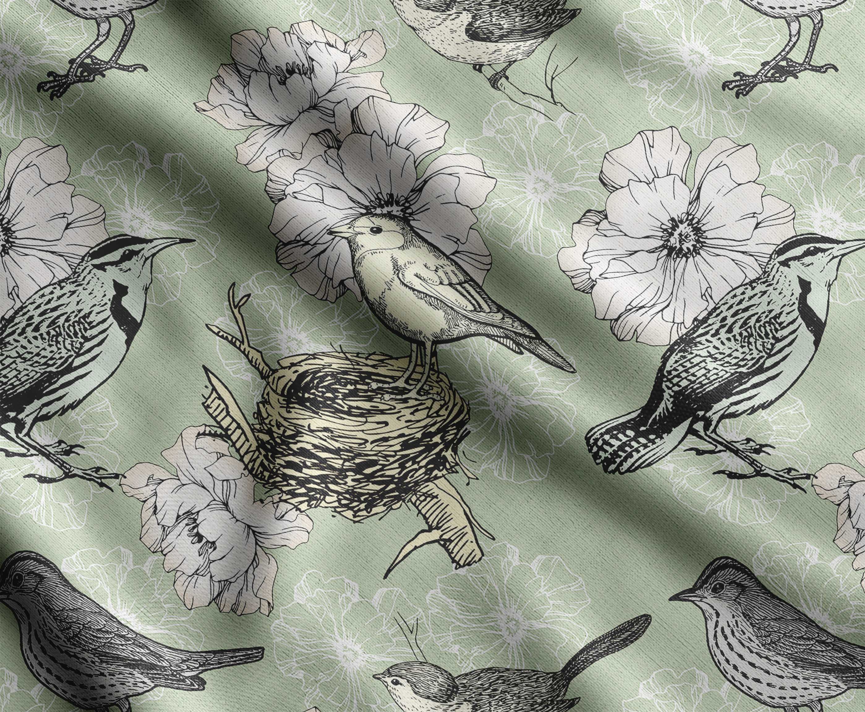 

Soimoi Bird & Flowers Print, бавовняний батист, тканина для стьобання, що продається у дворі, шириною 42 дюйми, бавовняна тканина середньої щільності, швейні приналежності, чорний і 54 Inch Wide - Japan Crepe Satin світло-зелений колір