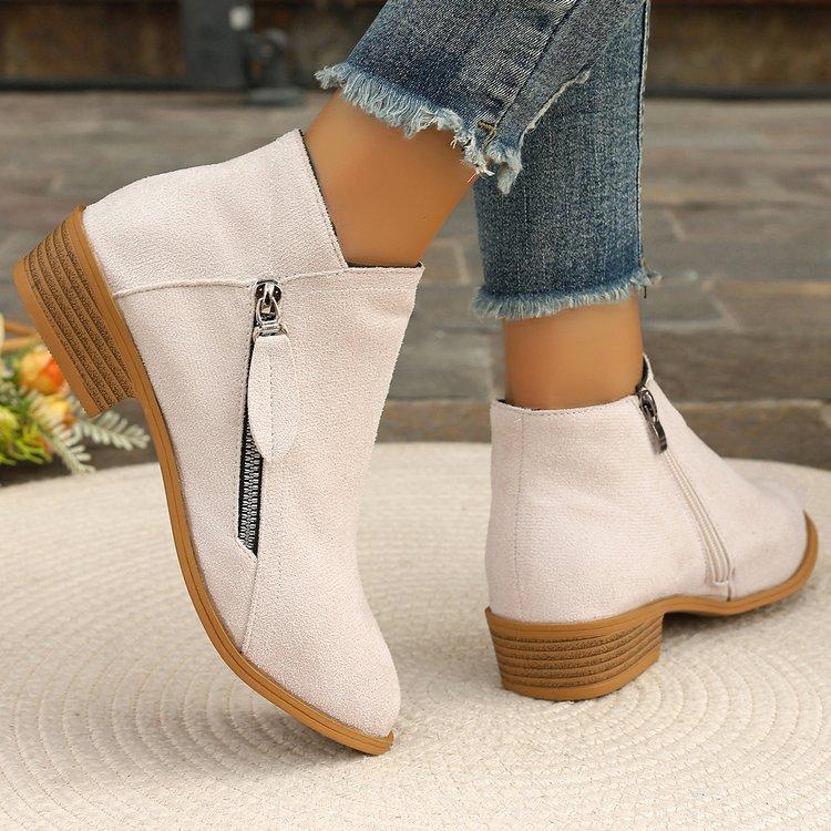 New Women's Wide Width Platform Martin Boots Solid Color Pointed Toe Side Zipper Ankle Boots Chunky Sole
