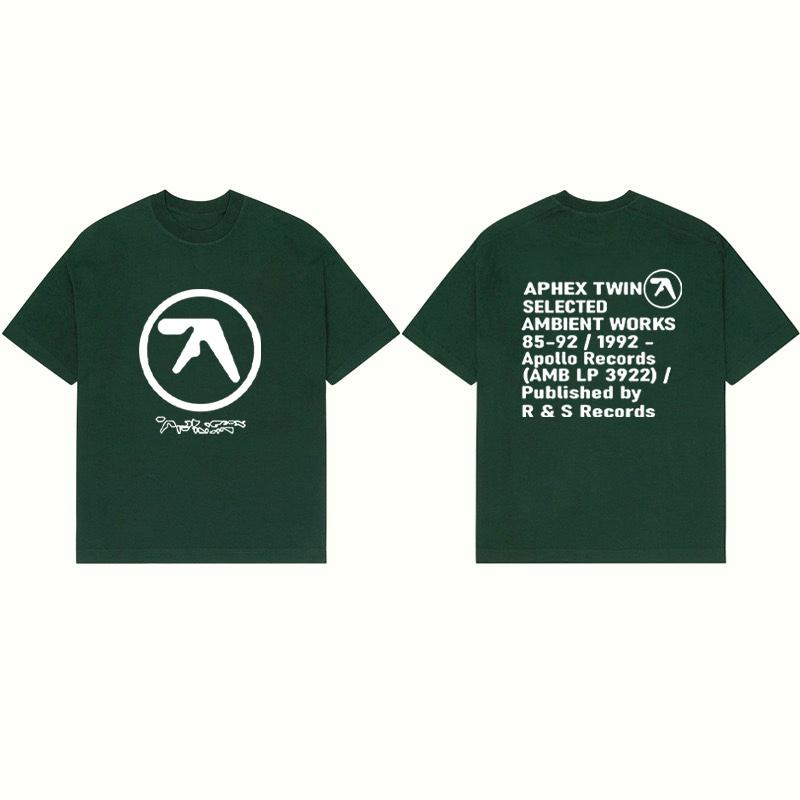 Men T-Shirt Aphex Black Print Cotton Graphic Oversized Korean Fashion Short Sleeve Tops Tees Y2k Streetwear Clothing