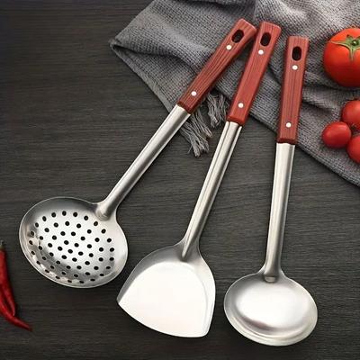 1/3pcs Thickened Stainless Steel Cooking Iron Spatula, Kitchen Non-stick Pan Special Frying Spoon, Household Kitchenware Set