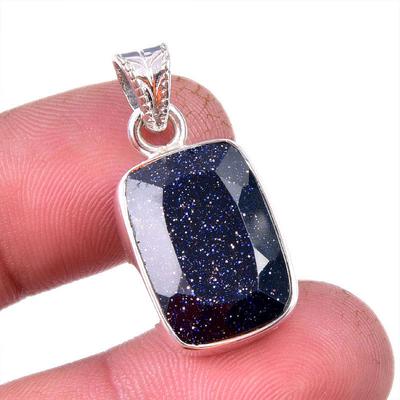 Natural Blue Sunstone Gemstone 925 Solid Sterling Silver Gift Pendant 1.25" J7f95