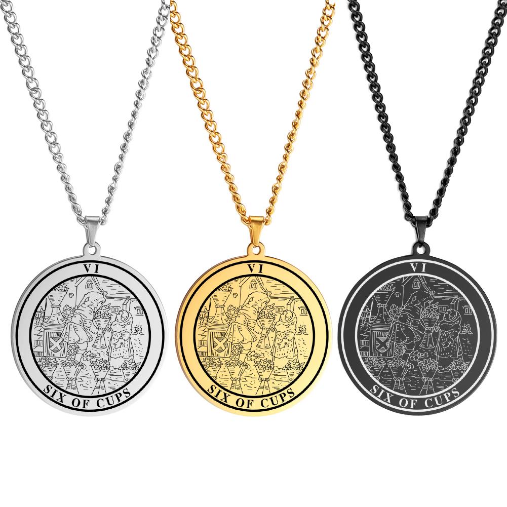 

LIKGREAT Gold Color The Cups Tarot Necklace Men Stainless Steel Jewelry Minor Arcana Talisman Pendant Lucky Amulet Birthday Gift steel color