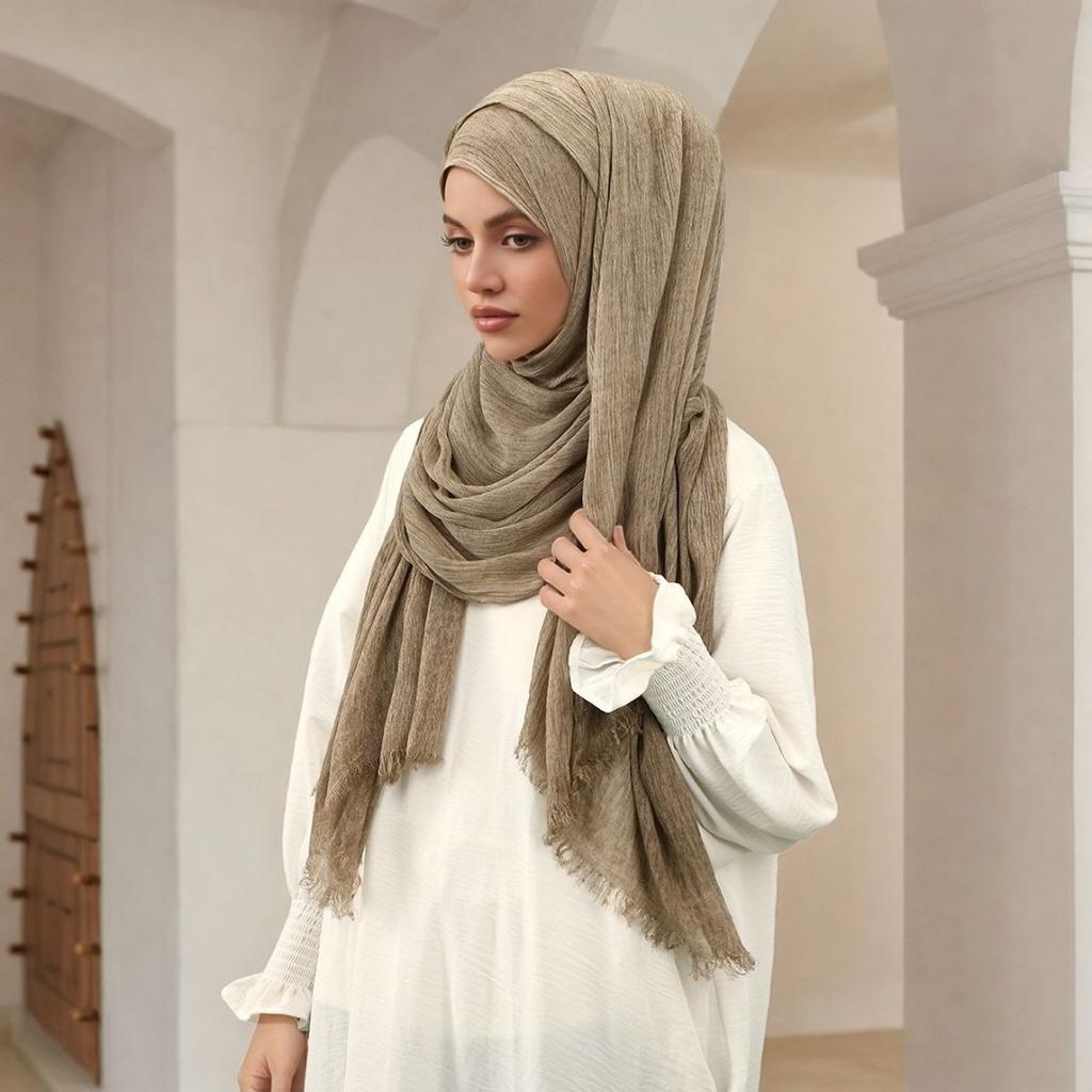 190x80cm Crinkle Hijab for Women Muslim Scarf Shawl Tie-dye Headscarf Solid Color Islamic Turban Ramanda