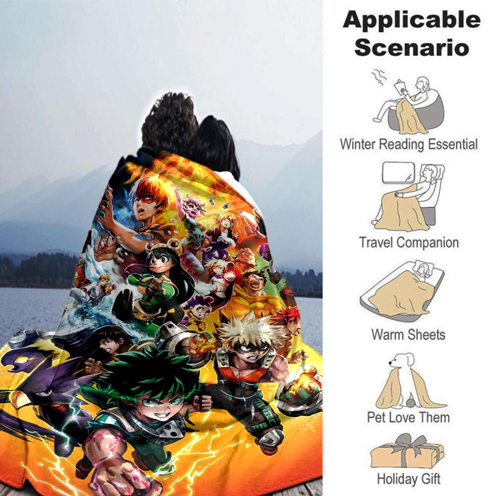 Heroic Anime Characters Flannel Blanket Super Soft Warm Cozy Blanket For Sofa Bed Office Travel Allseason Home Decor Gift