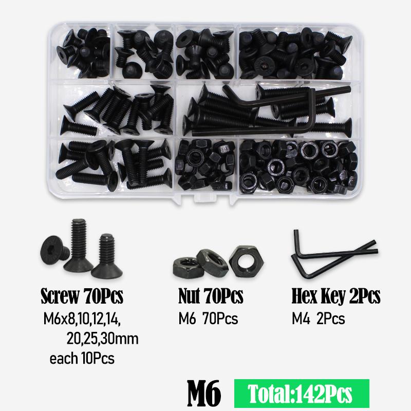 2520/set șuruburi cu cap plat negru, cu cap înecat, piulițe, M2 M2.5 M3 M4 M5 M6 M8, oțel aliat DIN 7991, gradul 10.9