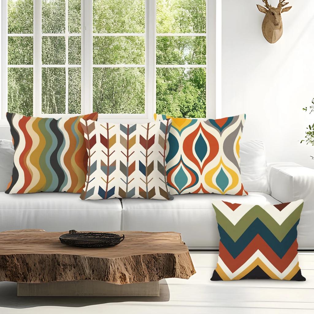 1,4 Pcs Retro Ethnic Style Single-Sided Printed Pillowcase Cushion Cover,Suitable For Living Room,Bedroom,Car Decoration