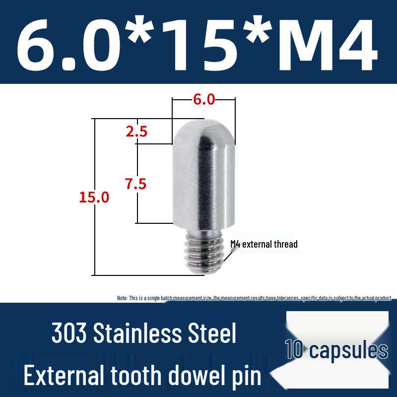 Stainless Steel External Thread Dowel Pin with Tapered/Round/Flat Head, Locating Column M3/M4/M5/M6