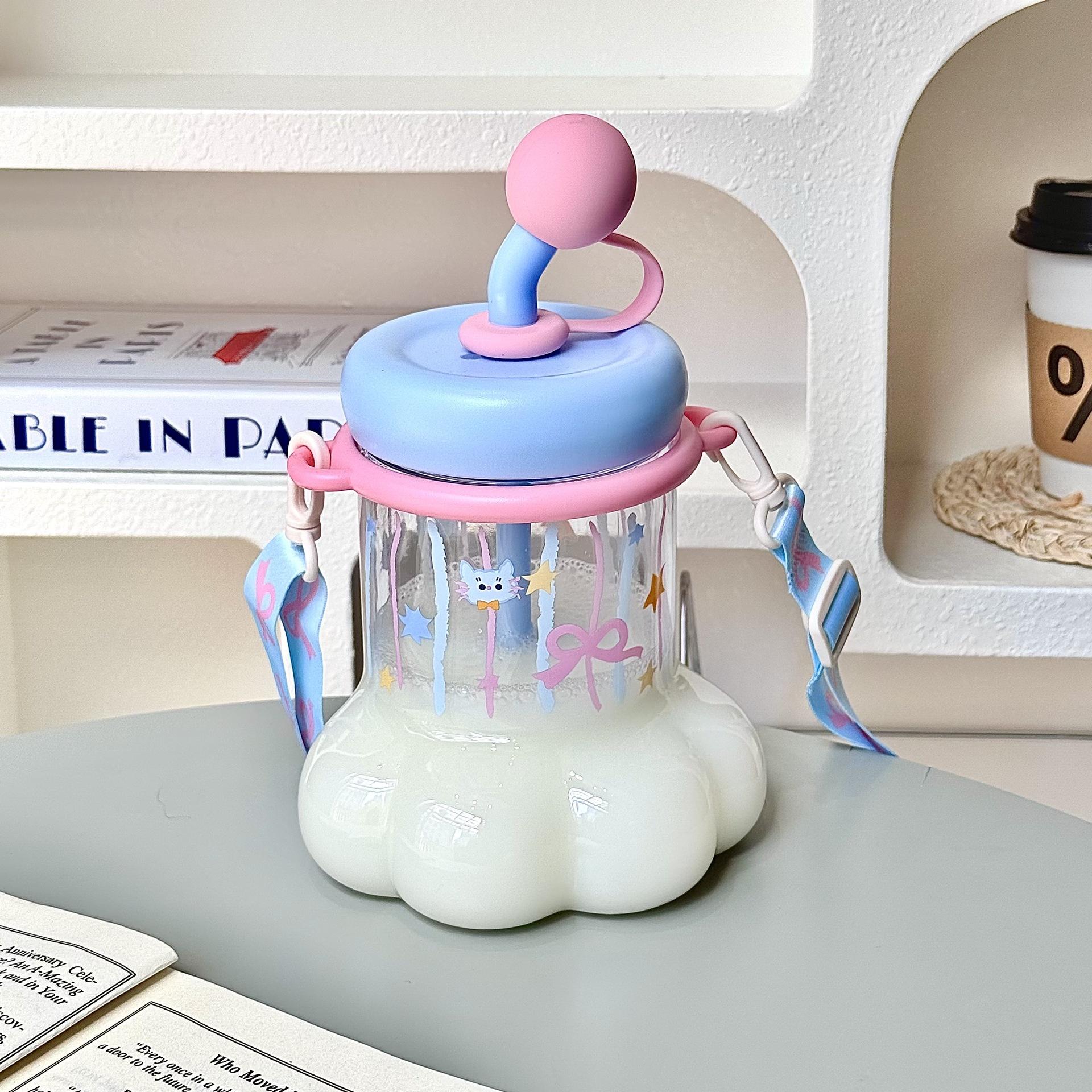 

Fresh cat claw flower tea plastic cup home straw cup girls cute can cross portable water cup 1000ml