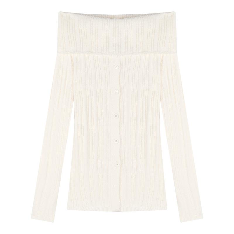 Gentle wind split apricot knitted sweater women's clothing autumn new Spice Girl niche shoulder sweater