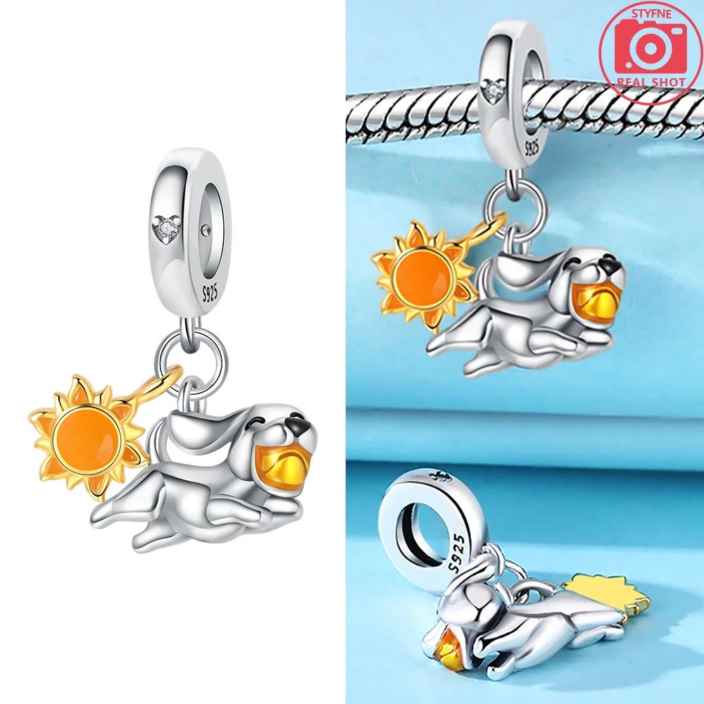 Original 925 Silver Bracelet Women Jewelry Diy Childish Fine Gift Charms Beads Pink Claw Bones Running Dog Pendant Heart Beads